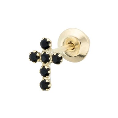 Piercing Cross Black Zirconia in 9K Gold