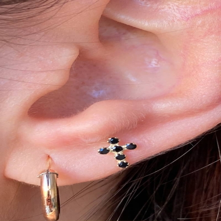 Piercing Cruz Circonitas Negras en Oro de 9K