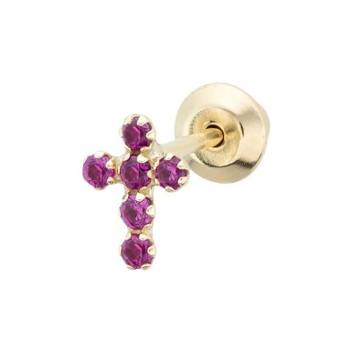 Ruby Zirconia Cross Piercing in 9K Gold