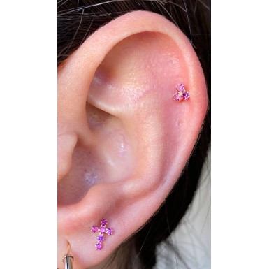 Ruby Zirconia Cross Piercing in 9K Gold 2