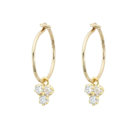 Zirconia Clover Hoop Earrings in 9K Gold