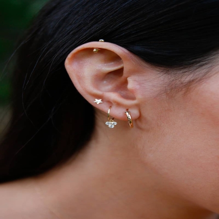 Pendientes Aro Trébol Circonita en Oro de 9K