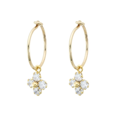 Pendientes Aro Flor Circonita en Oro de 9K