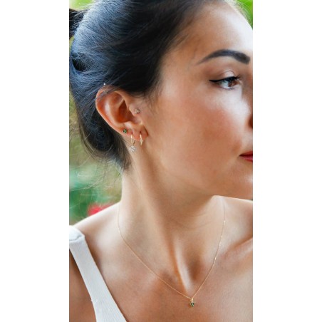 Zirconia Flower Hoop Earrings in 9K Gold