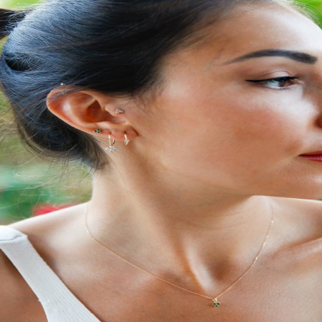 Zirconia Flower Hoop Earrings in 9K Gold