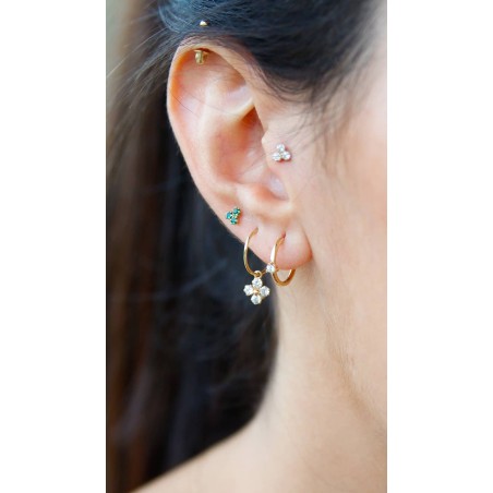 Pendientes Aro Flor Circonita en Oro...