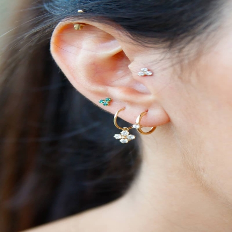 Pendientes Aro Flor Circonita en Oro de 9K