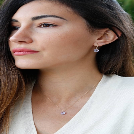 Hoop Earrings with Lilac Zirconia in 9K Gold