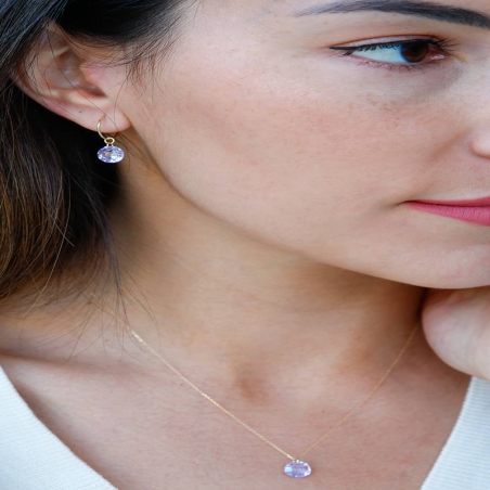 Hoop Earrings with Lilac Zirconia in 9K Gold