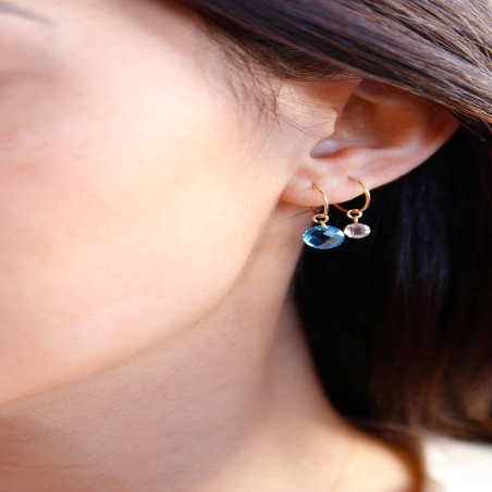 Pendientes Aro con Circonita Azul en Oro de 9K