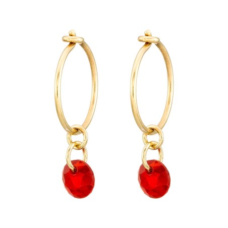 Ruby Zirconia Hoop Earrings in 9K Gold