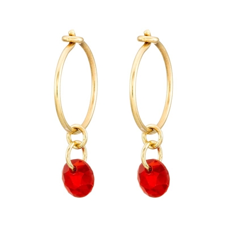 Ruby Zirconia Hoop Earrings in 9K Gold