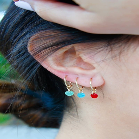 Ruby Zirconia Hoop Earrings in 9K Gold