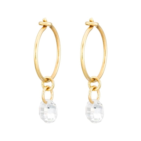 Hoop Earrings with White Zirconia in 9K Gold