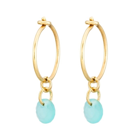 Pendientes Aro con Circonita color Agua Marina en Oro de 9K