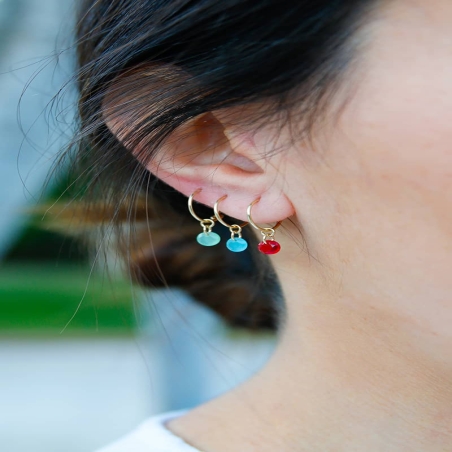 Pendientes Aro con Circonita color Agua Marina en Oro de 9K