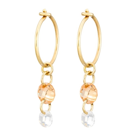 Hoop Earrings with Citrine and White Zircons in 9K Gold