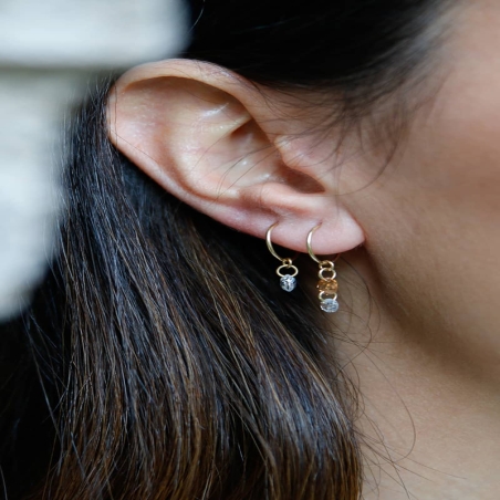 Pendientes Aro con Circonitas Color Citrino y Blanca en Oro de 9K