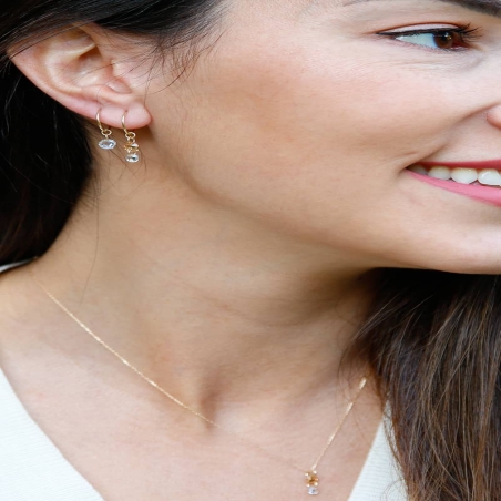Hoop Earrings with Citrine and White Zircons in 9K Gold