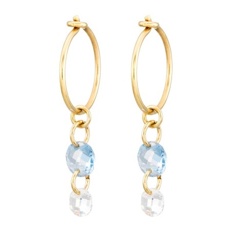 Hoop Earrings with Blue and White Zircons in 9K Gold