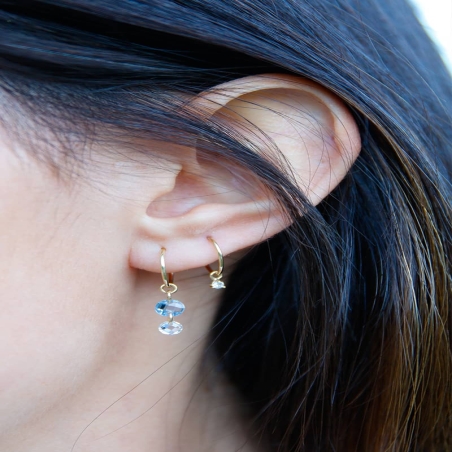 Pendientes Aro con Circonitas Color Azul y Blanca en Oro de 9K