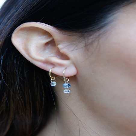 Pendientes Aro con Circonitas Color Azul y Blanca en Oro de 9K