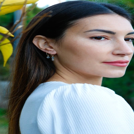 Pendientes Aro con Circonitas Color Azul y Blanca en Oro de 9K