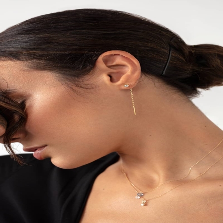 Pendientes Circonita con Cadena Oro de 9K