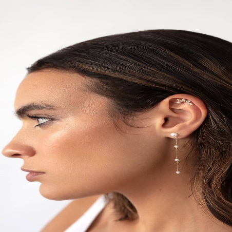 Pendientes Perlas con Cadena de Perlas y Oro de 9K