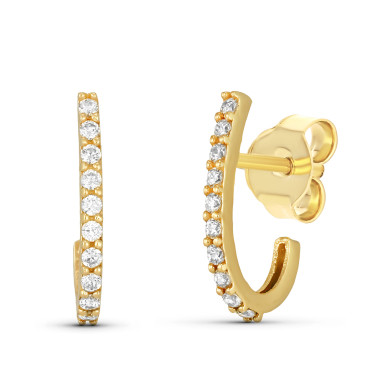 Pendientes medio aro de circonitas en Oro 9K