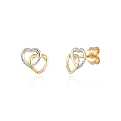 Pendientes Corazones Bicolor en Oro 9Kilates